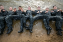 Plebe's participate in the annual Sea Trials exercise at the U.S. Naval Academy in Annapolis, Md., on Tuesday, May 12, 2015. The event, modeled after the Marine Corps' Crucible and Navy's Battle Stations events, runs over 14 hours and tests the plebes' physical and mental endurance.