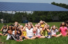 4th. Grade students at Holston View Elementary School watch the solar eclipse outside Holston Elementary School on Monday, August 21, 2017 in the shadow of the school's Solar Pavilion in background in Bristol, Tennessee.