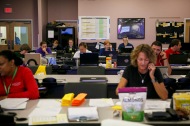Workers at Pender County Office of Emergency Management take calls in Burgaw, N.C., on Friday, September 21, 2018.