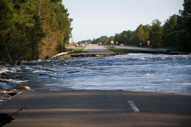 U.S. 421 near the Pender-New Hanover County line is washed out on Friday, September 21, 2018 as a result of floodwaters from Hurricane Florence dumping over 20 inches of rain into the Black River and the Cape Fear River.